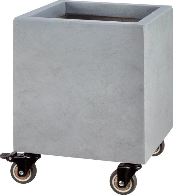 Pflanztopf in Grau mit Rollen in Betonoptik aus Faserton, B/T/H: 25 x 25 x 25,5 cm - Bild 1