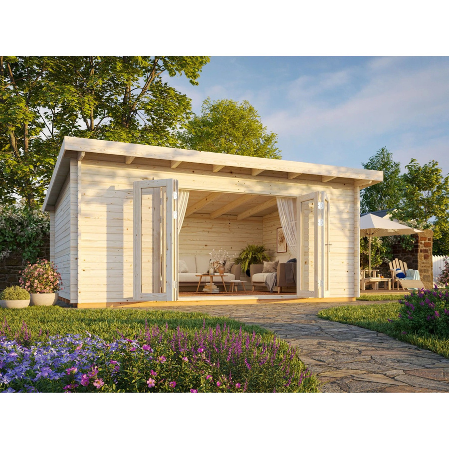 Palmako Lea Holz-Gartenhaus Grau mit Pultdach in Blockbohlenbauweise B/T: 530 x 380 cm - Bild 2