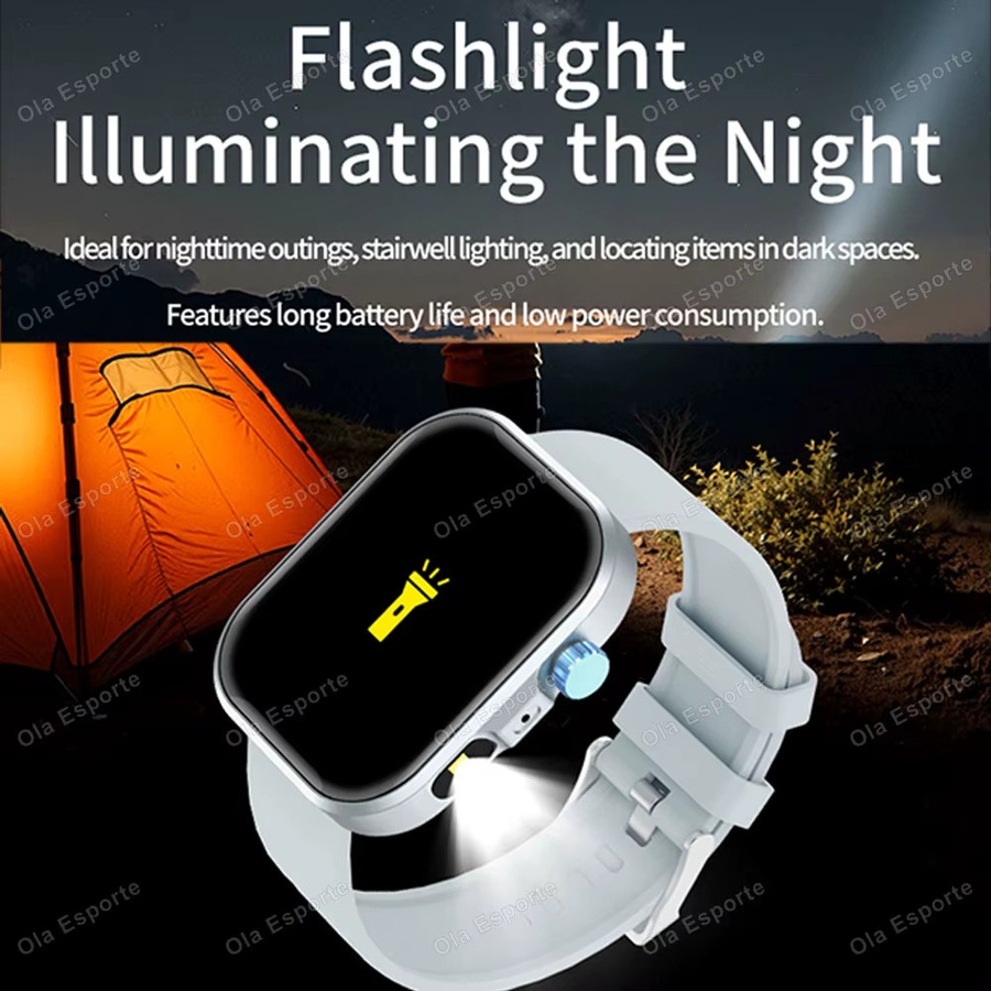 Ola Esporte Smartwatch mit LED-Taschenlampe und 2,01 Zoll Display in Schwarz für Damen und Herren mit Telefonfunktion und Sportmodi - Bild 2