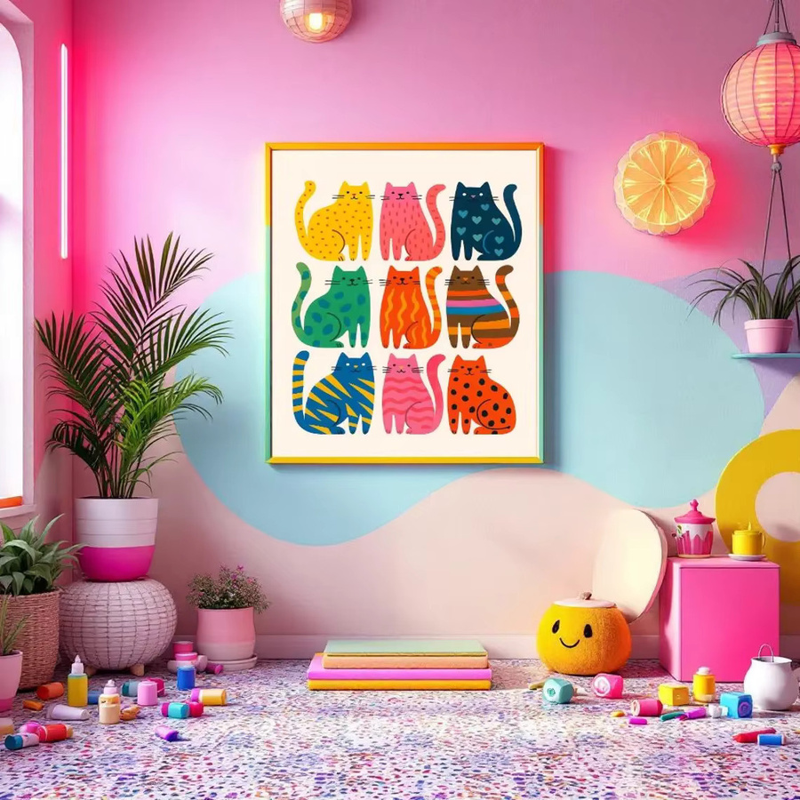 Retro Katzen Poster von SHENCHEN in Multicolor als bunter Wandkunstdruck für das Kinderzimmer - Bild 3