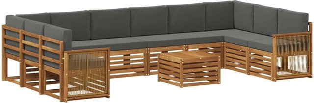 vidaXL Outdoor-Sofagarnitur L-Form aus Akazienholz mit 8 Kissen in Natur und Anthrazit - Bild 1