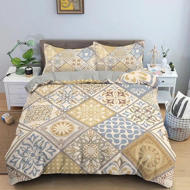 Bettwäscheset Lodestar mit Bettdeckenbezug und Kissenbezug, Geometrisches Streifenmuster in Bunt und Beige, Boho-Design für Kinder, Microfaser, B/T: 200 x 200 cm - Bild 1