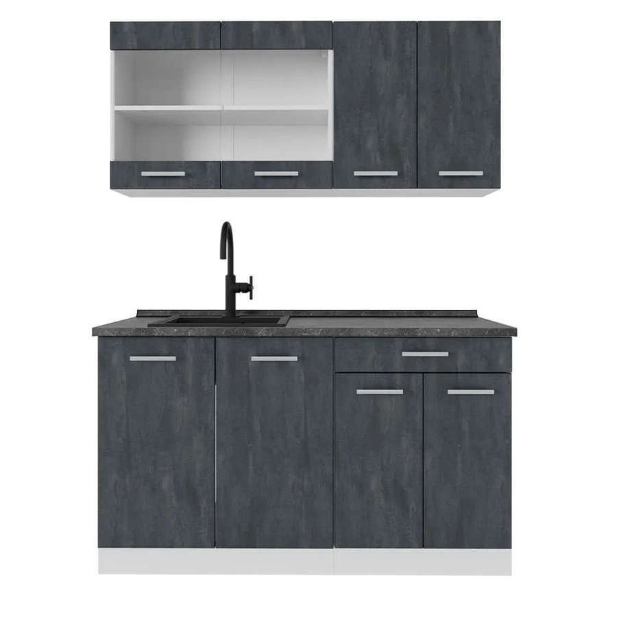 Vicco Singleküche R-Line, Breite: 140 cm, Schwarz Beton/Weiß mit Arbeitsplatte Anthrazit - Bild 2
