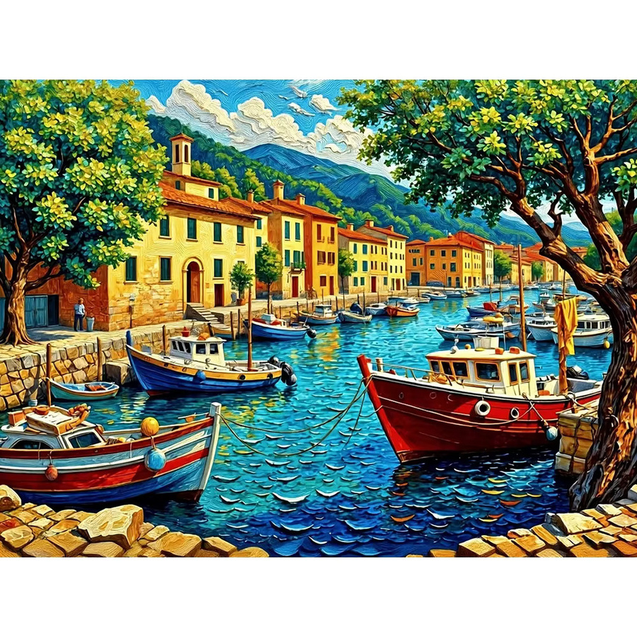 EverShine Diamantmalerei Küstenlandschaft mit Haus und Boot als quadratisches Strass-Mosaik in Multicolour, B/H: 30 x 30 cm - Bild 4