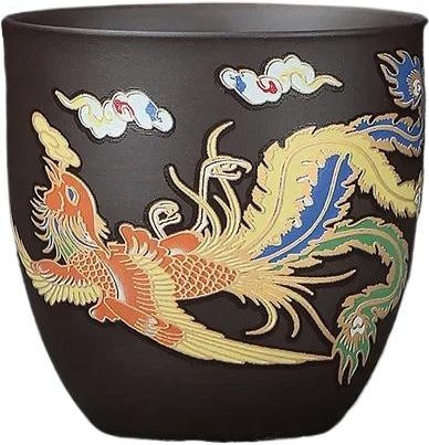 Yiran Furniture Sandtasse mit Drache und Phönix Motiv, lila und mehrfarbig, temperaturwechselnd, 110 ml - Bild 1