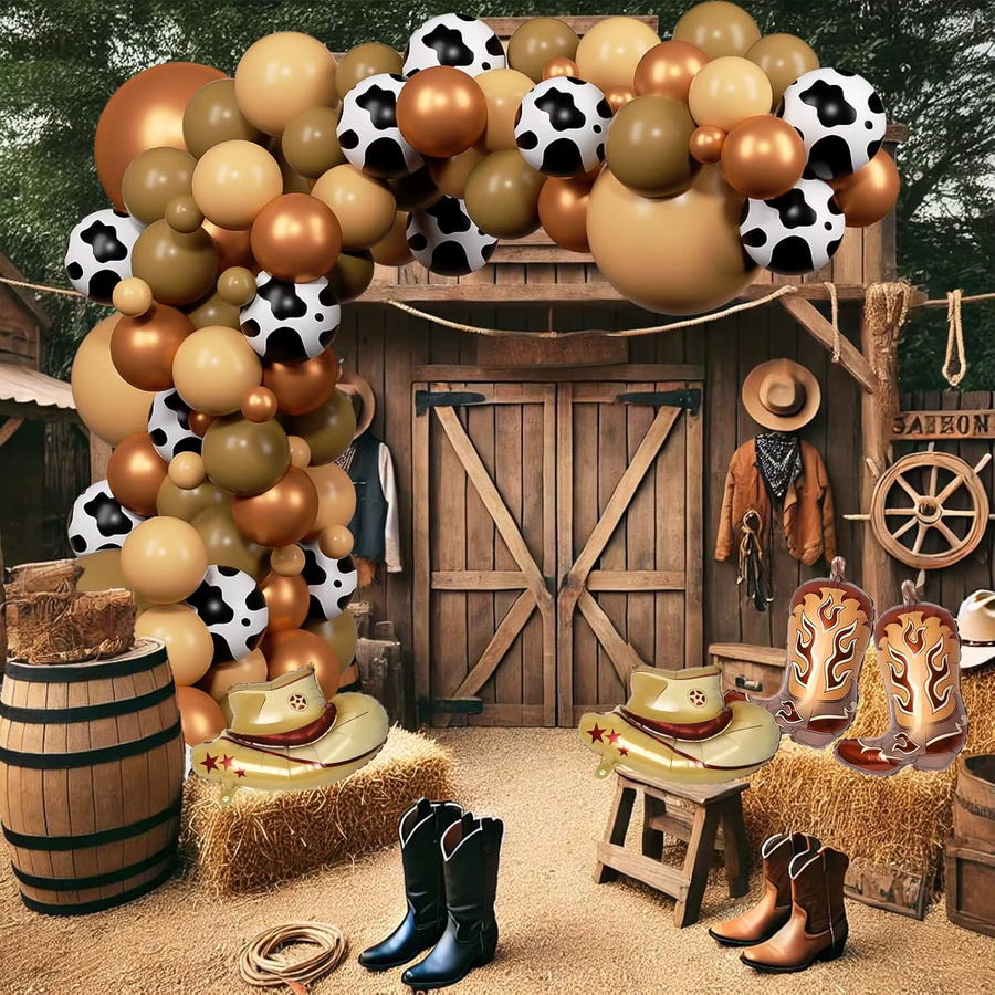 Globos Home Deco 124-teiliges Western-Cowboy-Ballonbogen-Set mit Kuh-Aufdruck in Mehrfarbig für Bauernhof-Babyparty und Rodeo-Geburtstagdeko - Bild 4