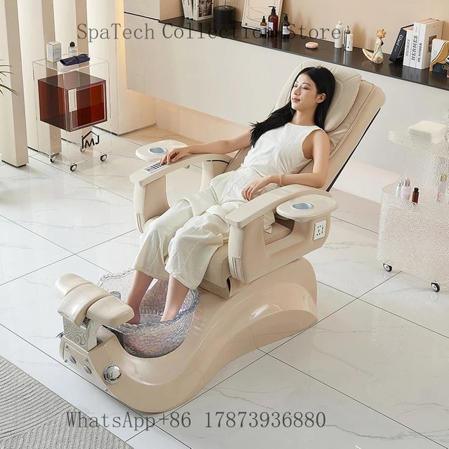 FULANG Professioneller Liegepedikürestuhl als Fußmassage- und Spa-Station für Nagel- und Schönheitssalons in Beige - Bild 1