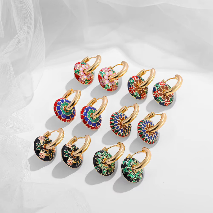 Erpels Ohrringe, Emaille bunte Blumen, Edelstahl, 18K vergoldet, Damen - Bild 2