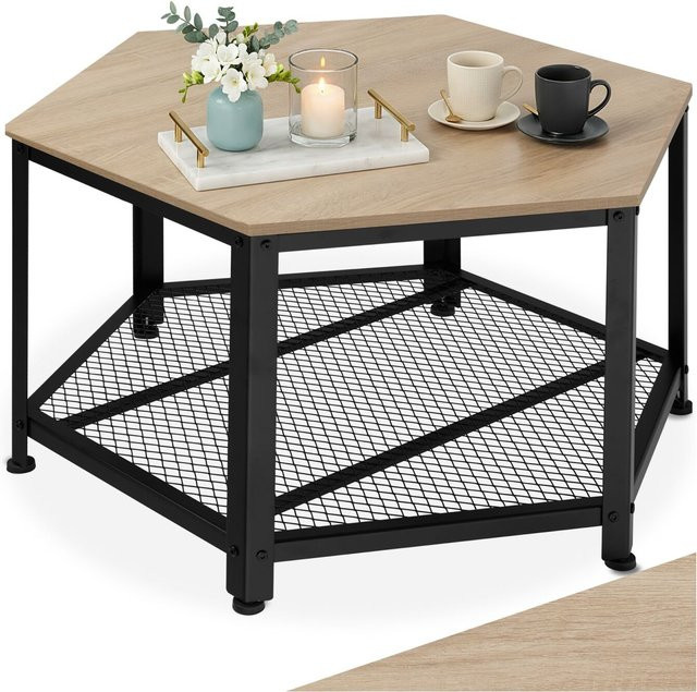 tectake Couchtisch im Industrial Style mit Gitterablage, sechseckig, B/T/H: 86,5 x 75 x 46,5 cm - Bild 1