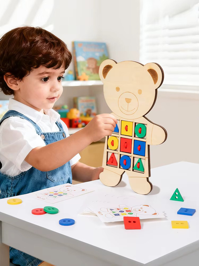Montessori Kleiner Bär Geometrie Puzzle, Holz, Mehrfarbig - Bild 2