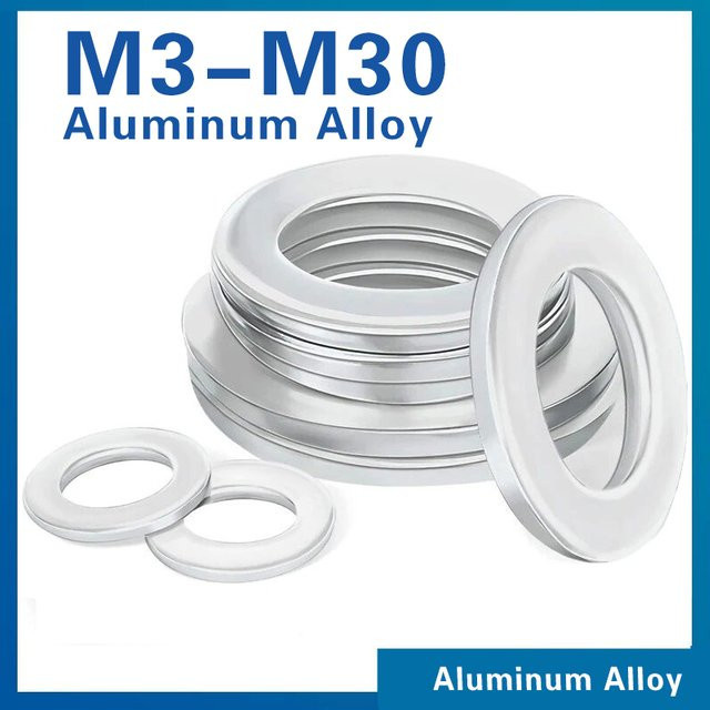 XMSJ Flache Unterlegscheiben aus Aluminiumlegierung in Silber, Ultradünne Metall-Unterlegscheiben für M3 bis M30 - Bild 1