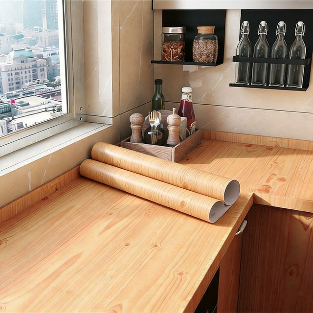 Selbstklebende Tapete mit Holzmaserung von Luck Amy in Braun, wasserfeste Vinylfolie als abnehmbarer Möbelaufkleber für Schrank, Schreibtisch und Heimdekoration - Bild 1