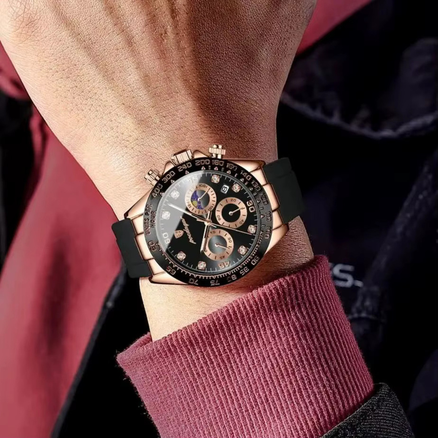 POEDAGAR Chronograph, Quarz, Silber, Silikon, Herren - Bild 5