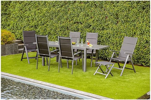 Greemotion Gartenmöbel-Set Grenada 4, 9-teilig mit Ausziehtisch und Glas-Keramik-Tischplatte, Textilene, anthrazit, für 8 Personen - Bild 1