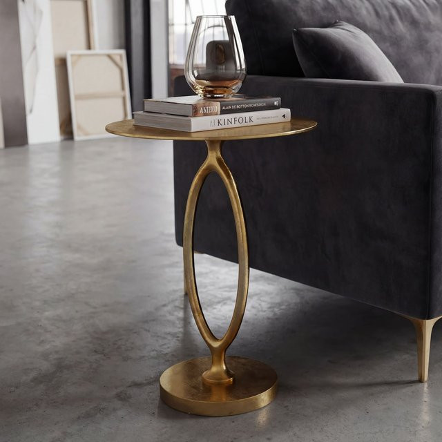 Finebuy Beistelltisch aus Alu in Gold, runder Couchtisch mit abgerundeten Kanten, Durchmesser: 44 cm - Bild 1