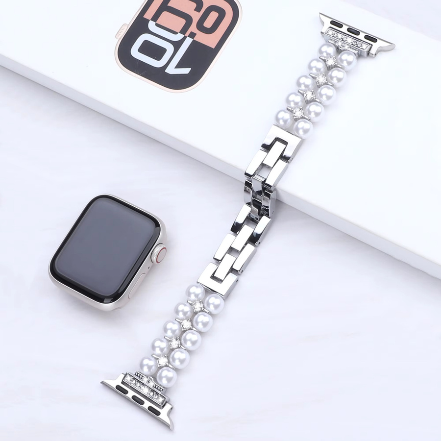 samusak Uhrenarmband Edelstahl, Silber, Diamant, Perle, Damen - Bild 3