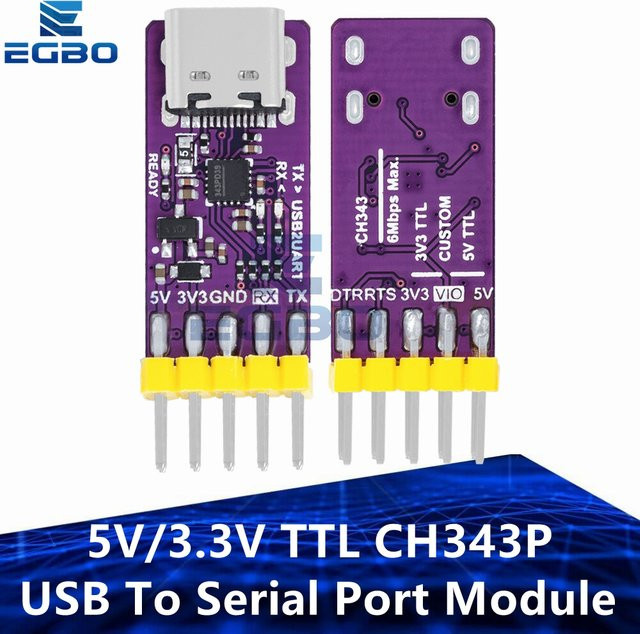 EGBO USB-zu-Seriell-Port-Modul CH343P mit Typ-C-Anschluss, 6 Mbit/s, 5 V/3,3 V TTL, Farbe: Lila - Bild 1