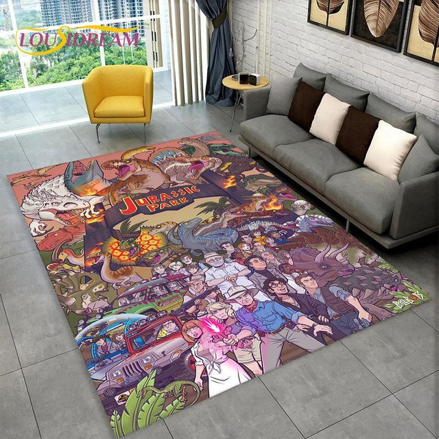 Rutschfester 3D-Cartoon-Dinosaurier-Teppich von Karpetti für Kinderzimmer und Wohnzimmer, Mehrfarbig, B/T: 120 x 80 cm - Bild 1