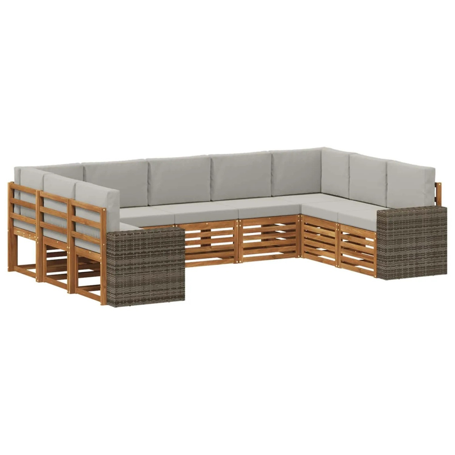 vidaXL Ecksofa Set in L-Form aus Akazienholz und Polyester in Natur und Hellgrau mit 9 Kissen und Armlehnen - Bild 2