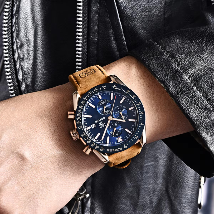 BENYAR Chronograph, Quarz, Blau, Leder, Herren - Bild 2