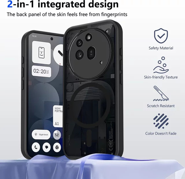 Magsafe Schutzhülle für Nothing Phone 3 und 3A Pro, mattes Acryl, All-Wrap Design, Schwarz - Bild 1