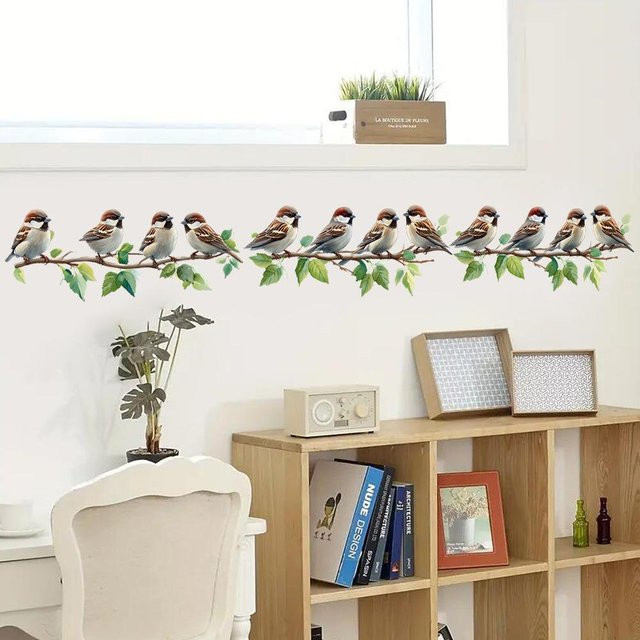 MENGN Top Wandaufkleber mit Vögeln und Ästen in Beige, dekorativer Wandsticker für Schlafzimmer und Arbeitszimmer, Breite: 40 cm, Höhe: 50 cm - Bild 1