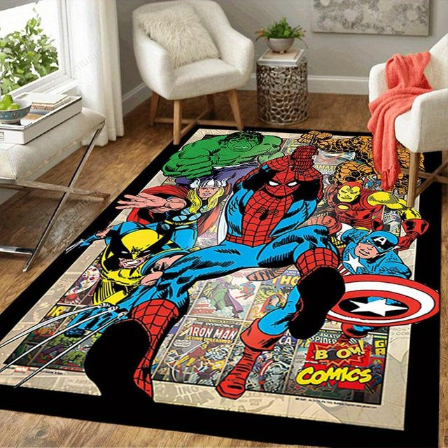 Marvel Avengers Superhelden Teppich von Yun Heng Three, rutschfeste und waschbare Fußmatte mit Cartoon-Charakter-Design in Multicolour, Breite: 160 cm, Tiefe: 200 cm - Bild 1