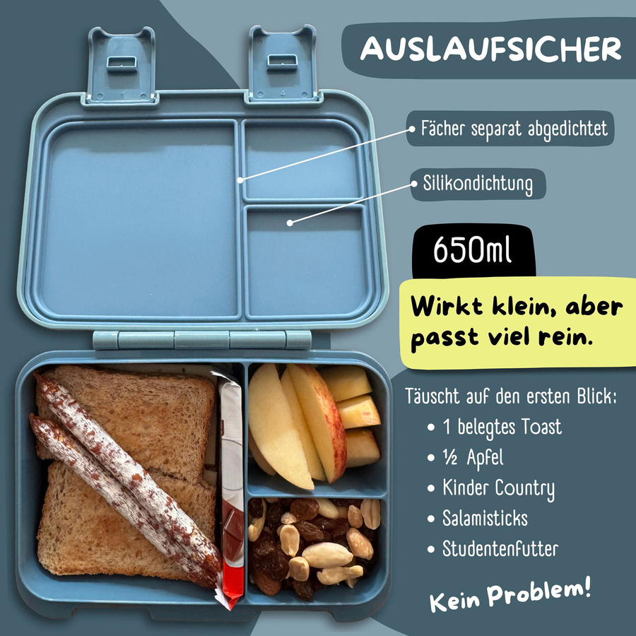 Bearfoot Brotdose Blau aus Kunststoff und Silikon mit Clip-Verschluss, mikrowellenfest, gefrierfachgeeignet und spülmaschinenfest - Bild 2