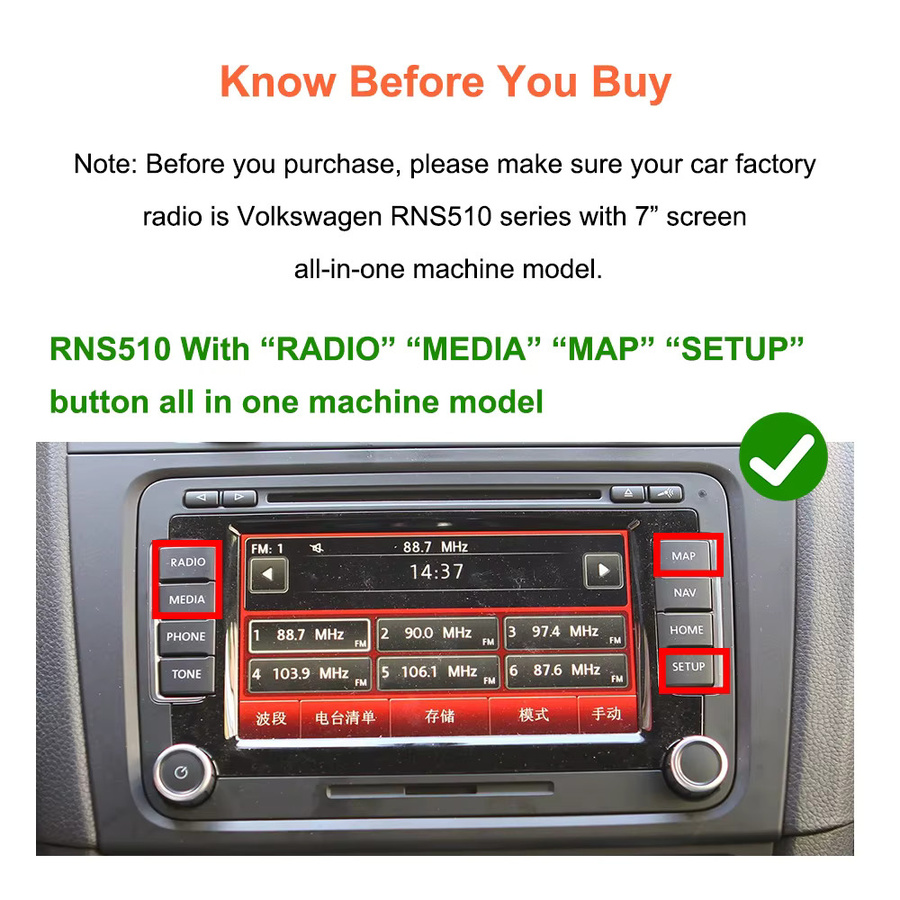 Bonroad Wireless CarPlay und Android Auto Upgrade Modul für Volkswagen RNS510 Systeme, Schwarz - Bild 2
