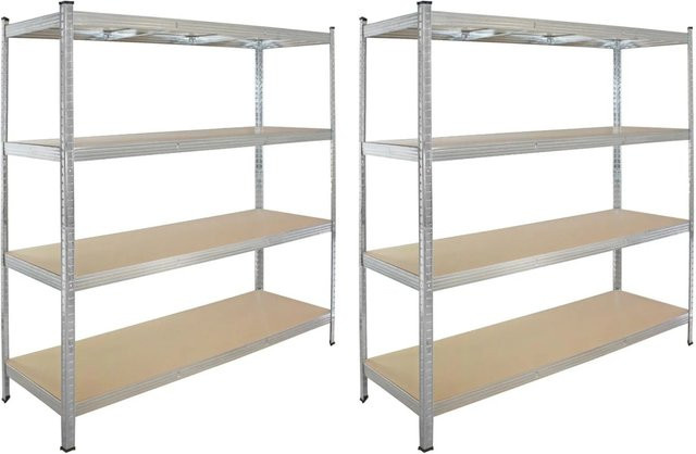 2er Set TRUTZHOLM Schwerlastregal aus Stahl und MDF-Holz in Silber, H x B x T: 180 x 160 x 60 cm - Bild 1