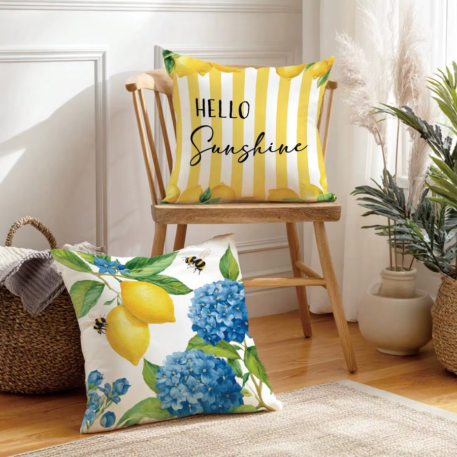 4er-Set KTKA Kissenbezüge mit Zitronen- und Bienenmuster in Gelb und Multicolour, quadratisch, aus Polyester, B/H: 45 x 45 cm - Bild 4