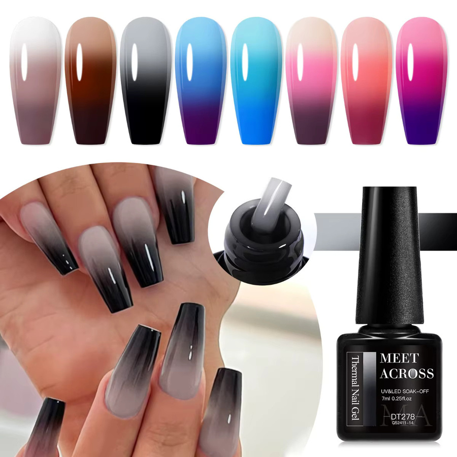 MEET ACROSS Thermisches Gel Nagellack Set, 8 Stück, Glänzend - Bild 5