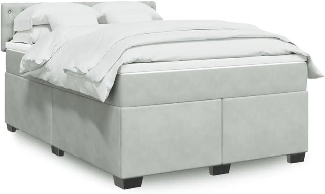 vidaXL Boxspringbett mit Matratze in Hellgrau aus Samt mit USB-Anschluss und Unterbettbeleuchtung, B/T: 140 x 200 cm - Bild 1