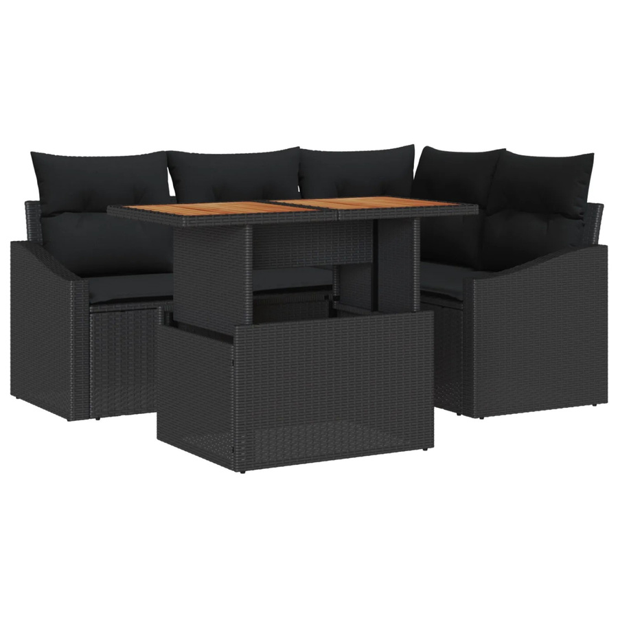 vidaXL Garten-Sofa-Set aus Poly Rattan in Schwarz mit 5 Teilen, L-Form und integrierter Stauraumfunktion inklusive Tisch und Polstern - Bild 2