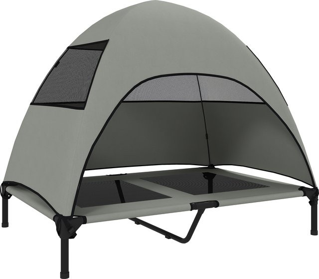 PawHut Hundeliege Outdoor mit Dach und erhöhtem Boden, hellgraues Hundebett für große Hunde mit Waschbarem Bezug, B/T/H: 106 x 76 x 99 cm - Bild 1