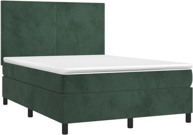 vidaXL Boxspringbett mit Matratze in Dunkelgrün aus Samt mit LED-Unterbettbeleuchtung und USB-Anschluss, B/T/H: 140 x 200 x 118 cm - Bild 1