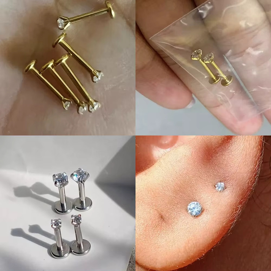 Ohrring Nasenstecker Titan, Tragus Helix Conch, Zirkonia - Bild 2