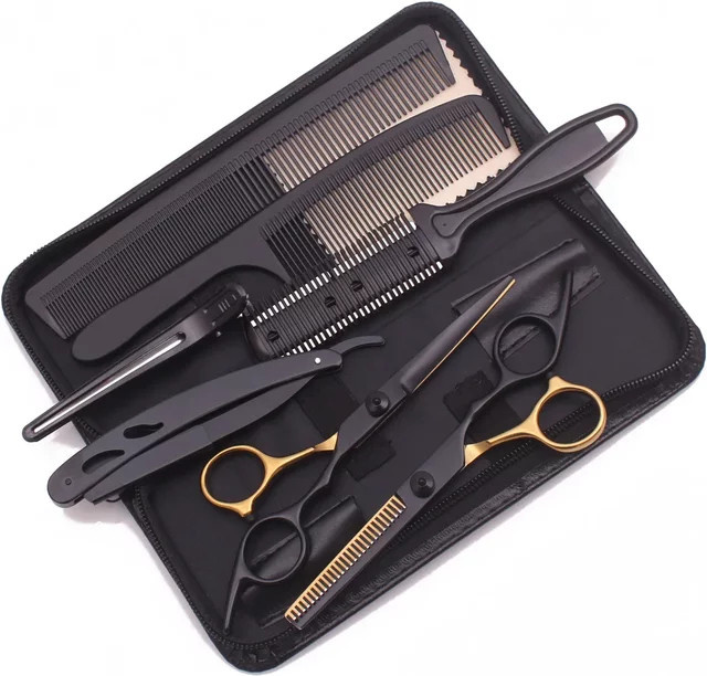 Haarschere-Set aus Edelstahl, 7-teilig, mit Kamm und Rasiermesser, C1001 - Bild 1