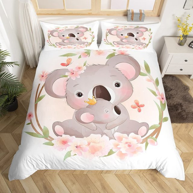 Bettwäscheset Your Warm Home mit Koala-Motiv und Heißluftballons in Rosa und Weiß, Bettbezug und Kissenbezug, Breite: 140 cm, Länge: 210 cm - Bild 1