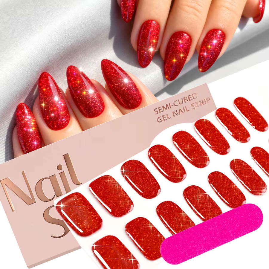 HotPress Nagelaufkleber Rot Glitzer, Glänzend, inkl. Nagelfeile - Bild 3