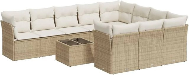 vidaXL 11-teilige Garten-Sofagarnitur aus Polyrattan in Beige mit Kissen und Stauraum - Bild 1
