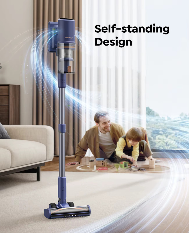 Laresar V11 Kabelloser Staubsauger in Blau mit 650W Saugkraft, 75000PA, Smart-Display und abnehmbarem Akku für bis zu 90 Min. Laufzeit - Bild 6