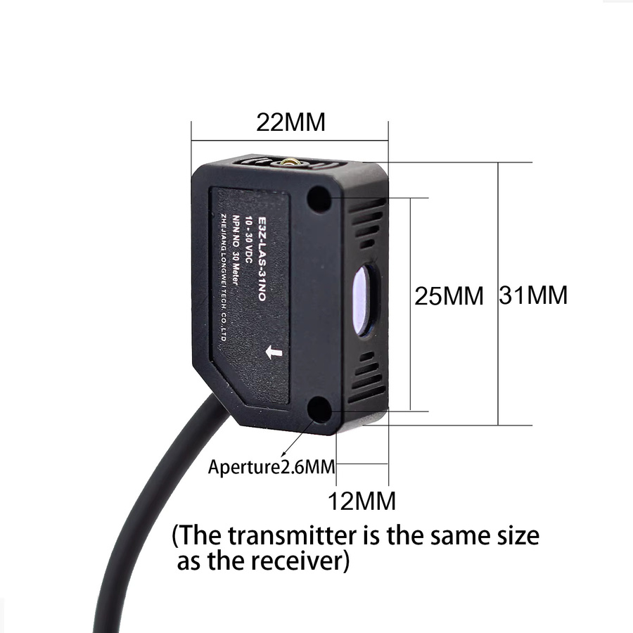 AUCHTEL Laserstrahl-Lichtschranke E3Z-LAS Infrarotsensor mit Fernübertragung bis 30 Meter in Schwarz (NPN/PNP) - Bild 2