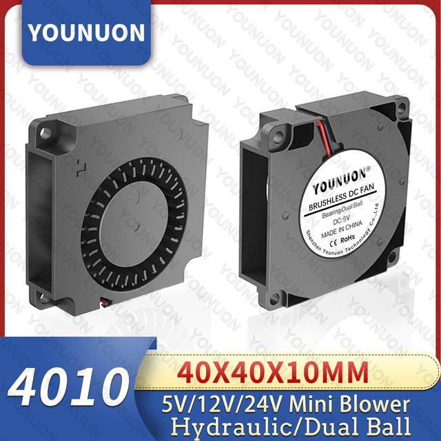 YOUNUON 40mm 24V 3D Drucker Lüfter Dual Ball Turbo Gebläse High Speed Kühler 4010 Zubehör, Schwarz, B/T/H: 4,0 x 4,0 x 1,0 cm - Bild 1
