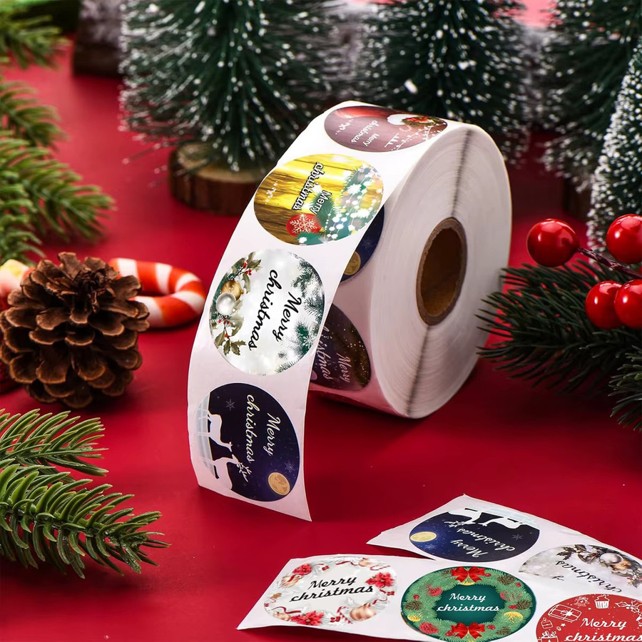 TYFYO Runde Frohe Weihnachten Aufkleber für Geschenke und Backpakete, Mehrfarbig, Durchmesser: 2,5 cm - Bild 4