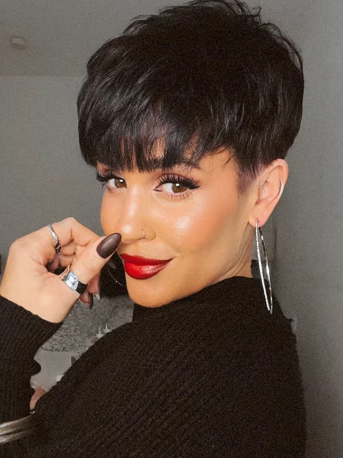 OYM HAIR Pixie-Perücke, 100 % Echthaar, Damen, mit Fransen - Bild 4