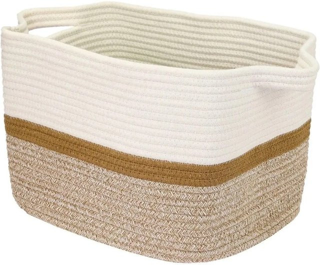 HMF Aufbewahrungskorb aus Baumwolle mit Griffen in Weiß-Braun, B/T/H: 36 x 30 x 25 cm - Bild 1