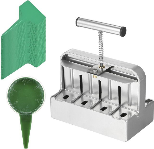 Aimo Bodenblocker 8-Zellen-Werkzeugsatz mit 3 Saatstift-Größen und Hole Digger in Silber aus verzinktem Stahl - Bild 1