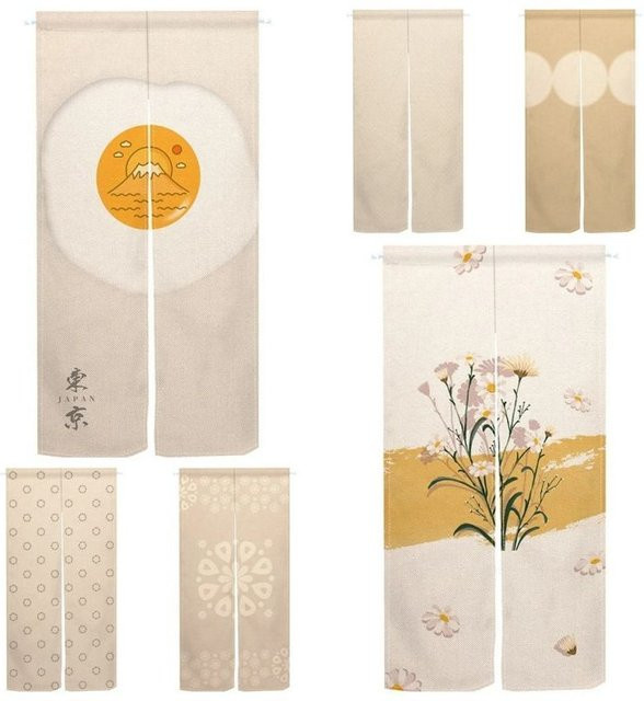 VIKAMA Noren-Vorhang im japanischen Stil, minimalistischer Türvorhang in Beige, semi-transparent, Breite: 90 cm, Höhe: 65 cm - Bild 1