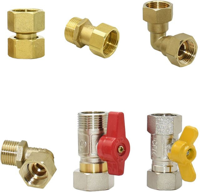 XGYN Winkelverbinder aus Messing in gebürstetem Gold mit Außengewinde für Wasserhahn-Anschlüsse G1/2, G3/4 und G1 - Bild 1